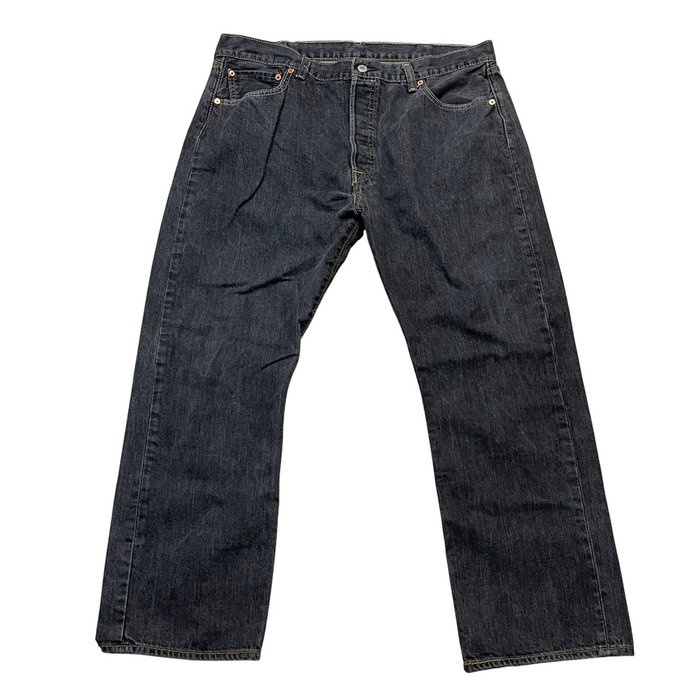 Levis 501 Original Fit Jeans Mens W40 L30 Dark Charcoal Black Denim Button Fly - Picture 2 of 10